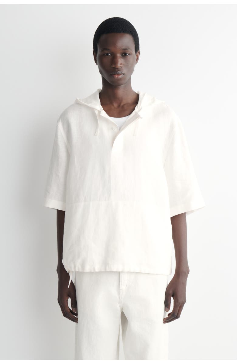 COS Drawstring Hooded Linen Popover Shirt, Main, color, White