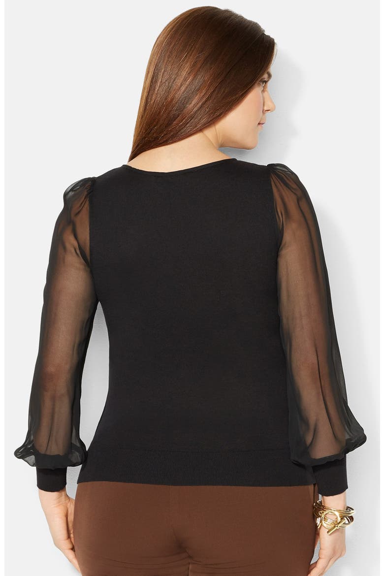 Sheer Sleeve Sweater, Alternate, color, BLACK