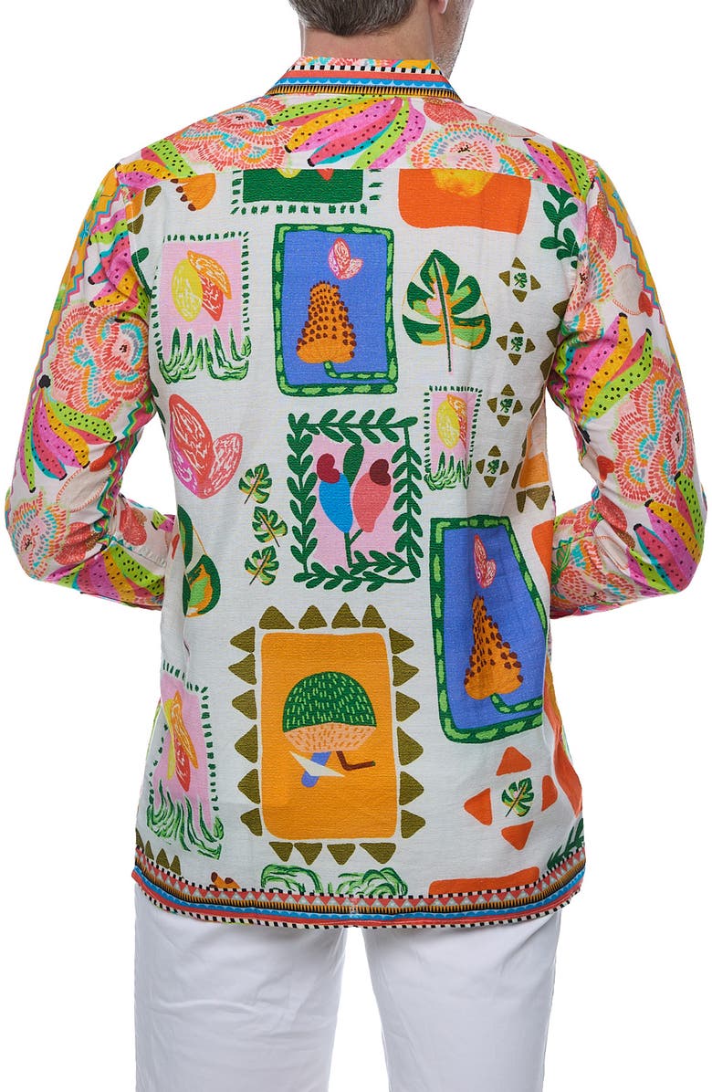 RANEES Linen & Cotton Long Sleeve Resort Shirt, Alternate, color, Pink