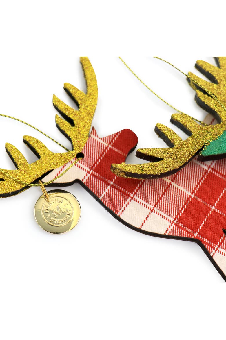 Holiday Reindeer Ornament 4 Piece Set in Red and Green, Alternate, color, Red