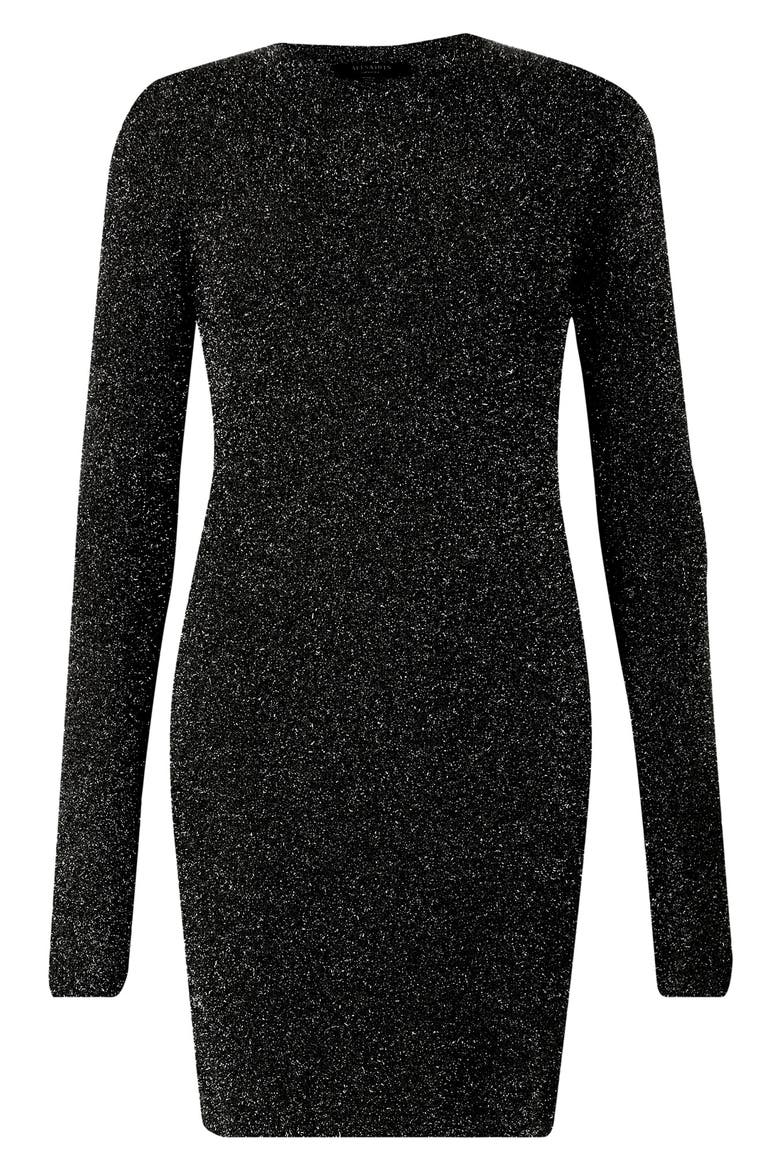 Sparkle Long Sleeve Body-Con Minidress, Alternate, color, BLACK