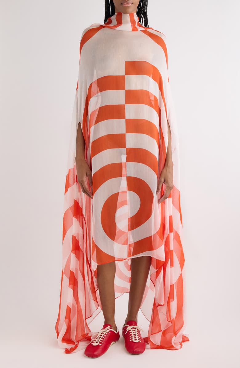 Dries Van Noten Silk Cape Gown, Main, color, Red