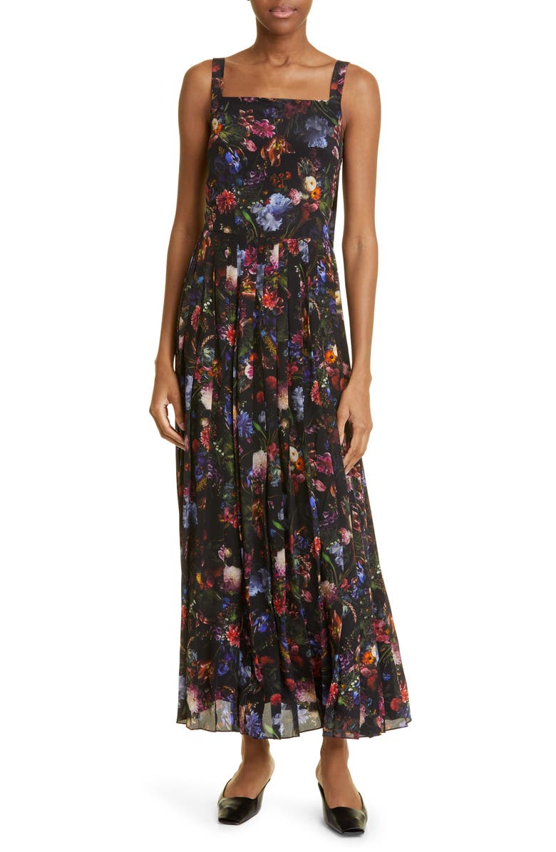 Adam Lippes Medici Floral Print Crepe A-Line Dress, Main, color,