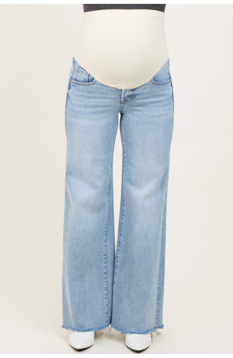 PinkBlush Low Rise Wide Leg Raw Cut Hem Maternity Jeans, Alternate, color, Light Blue