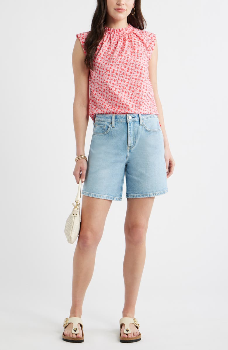 Caslon<sup>®</sup> Floral Print Ruffle Trim Cotton Top, Alternate, color, Red Geranium- White Sea Geo
