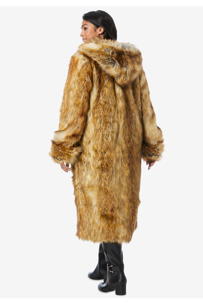 Plus Size Hooded Faux Fur Coat, Alternate, color, BLACK