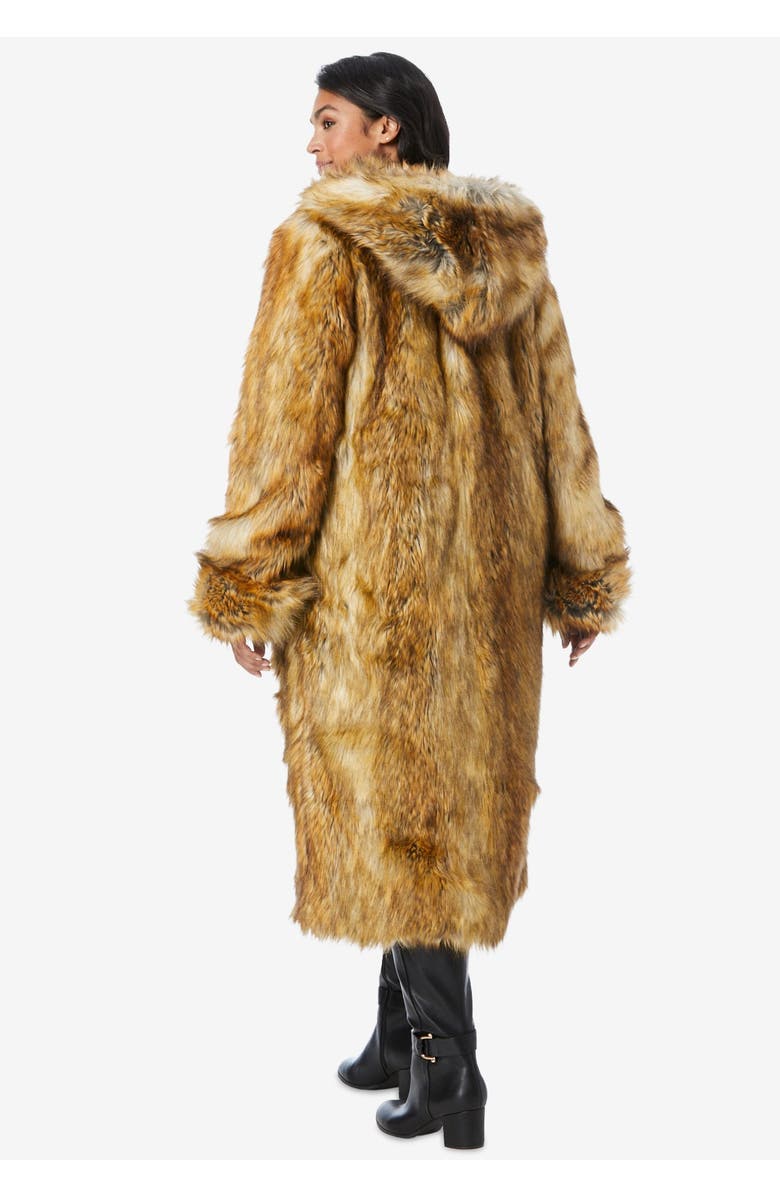 Roaman's Plus Size Hooded Faux Fur Coat, Alternate, color, Black