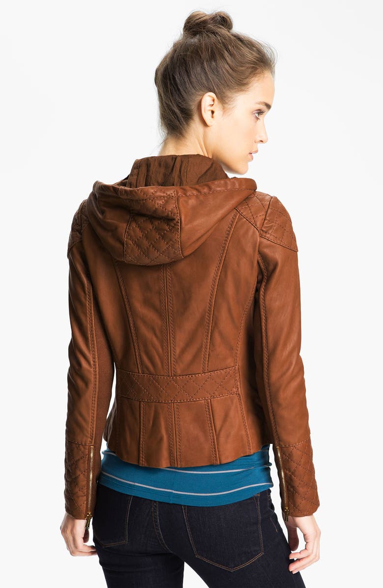 MICHAEL Michael Kors Hooded Leather Jacket, Alternate, color,