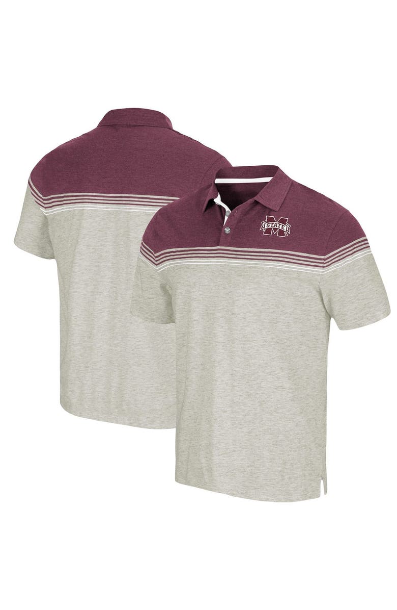 COLOSSEUM Men's Colosseum Oatmeal/Maroon Mississippi State Bulldogs Hill Valley Polo, Main, color,