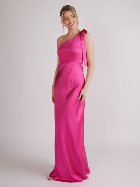 Bow One Shoulder Satin Bridesmaid Dress