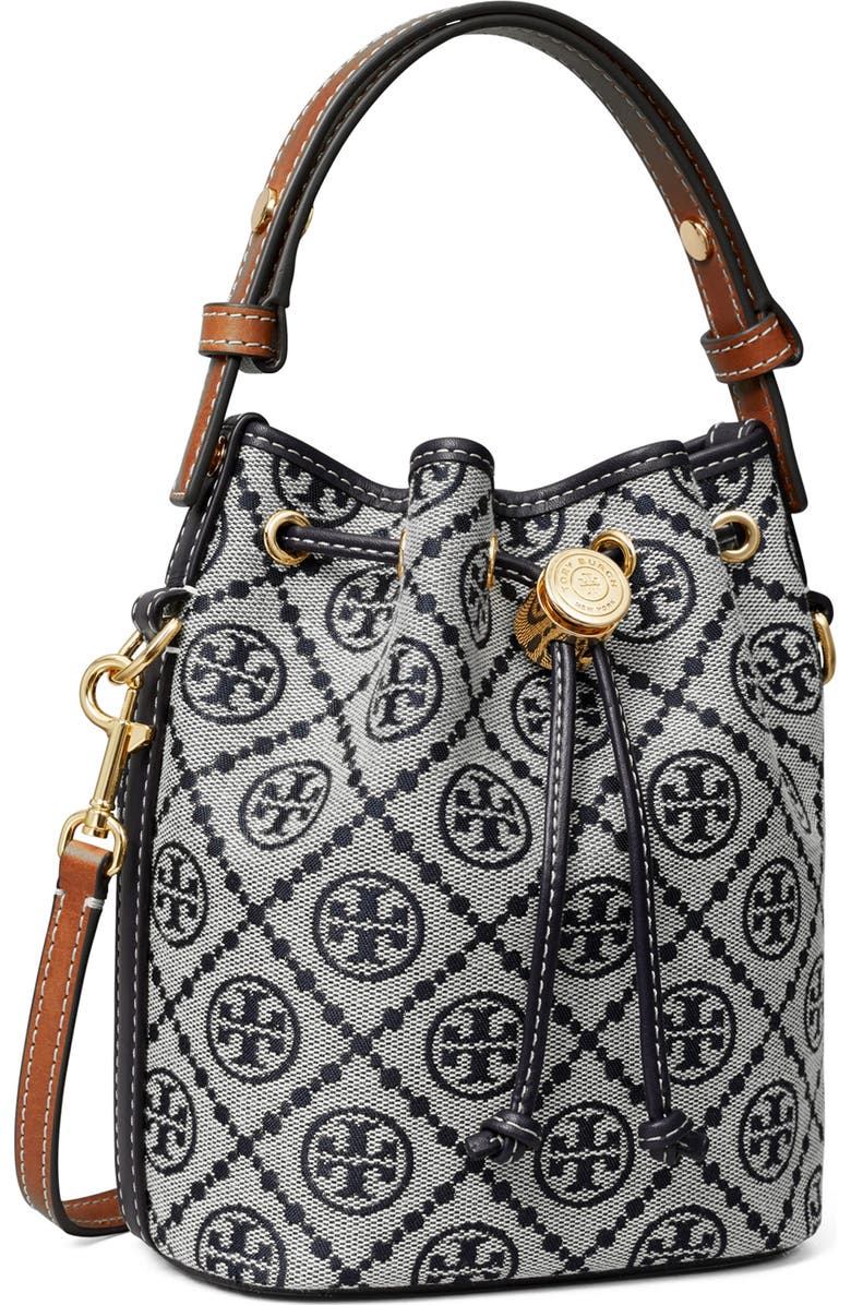 Tory Burch Mini T Monogram Jacquard Bucket Bag, Alternate, color, Tory Navy