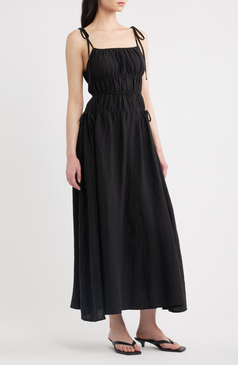 A.REN Novella Tie Strap LInen Maxi Dress, Alternate, color, Black