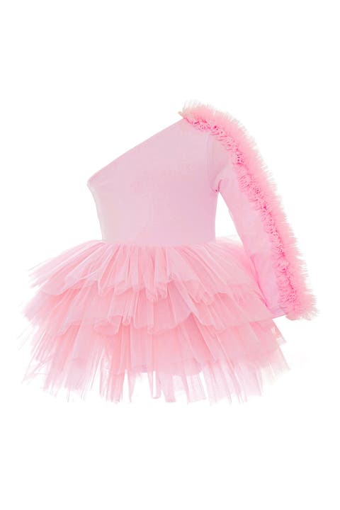 Bella One Shoulder Long Sleeve Ruffle Tutu Dress (Toddler, Little Kid & Big Kid)