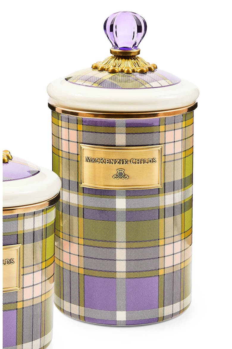 Tartan Violet Enameled Steel Large Canister, Alternate, color, TARTAN VIOLET
