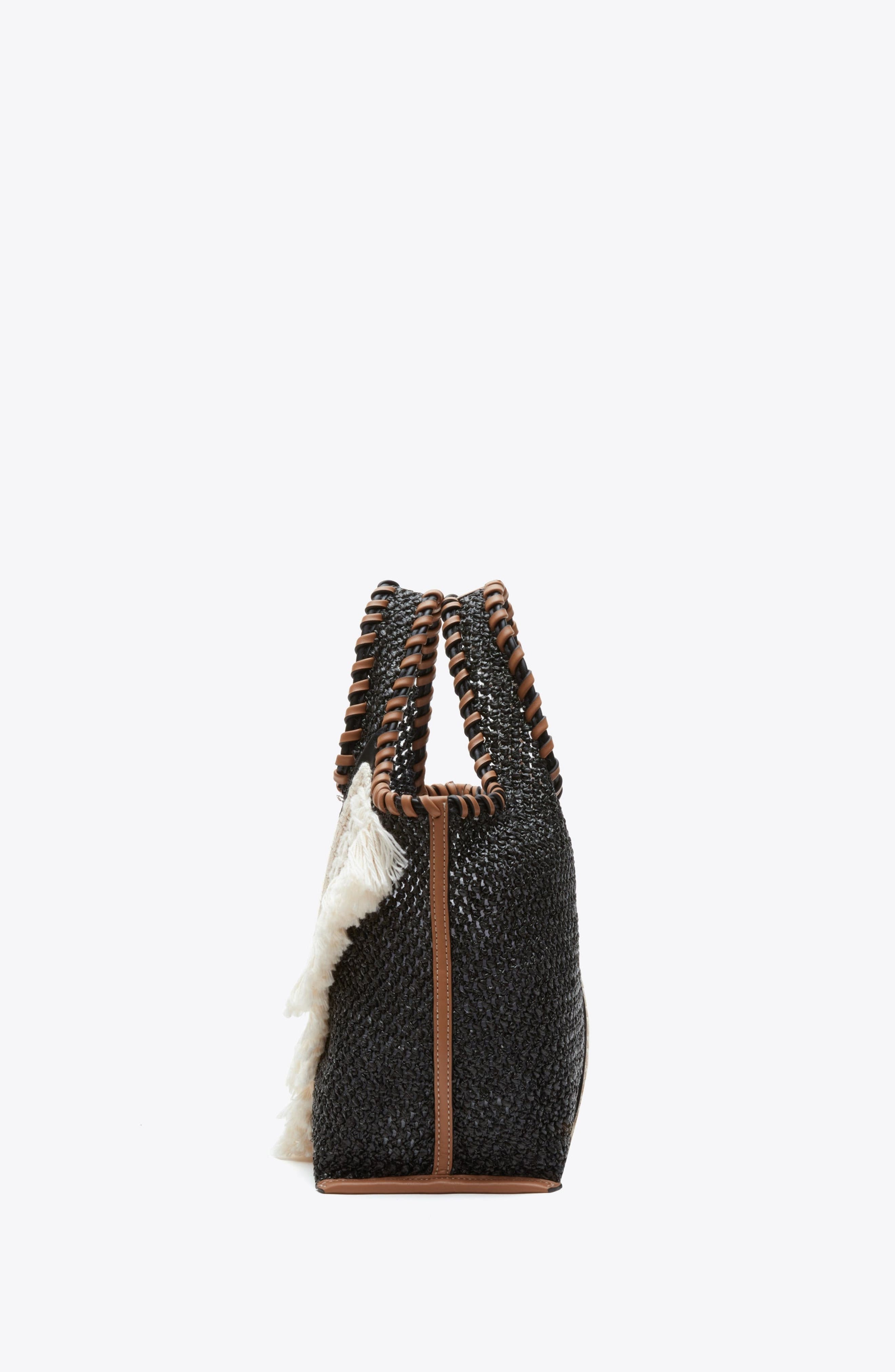 3.1 Phillip Lim Raffia Fringe Mini Market Tote, Alternate, color, Black