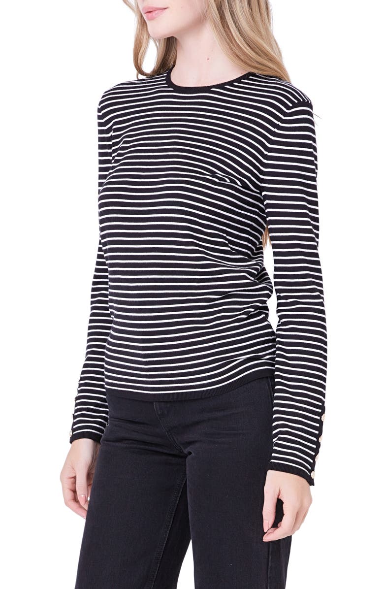English Factory Stripe Sweater, Alternate, color, Black/ White