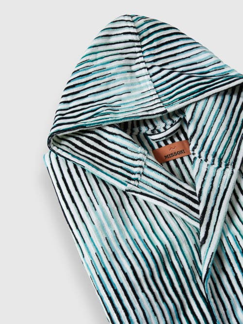 Missoni Arpeggio Striped Cotton-terry Hooded Robe In Turquoise