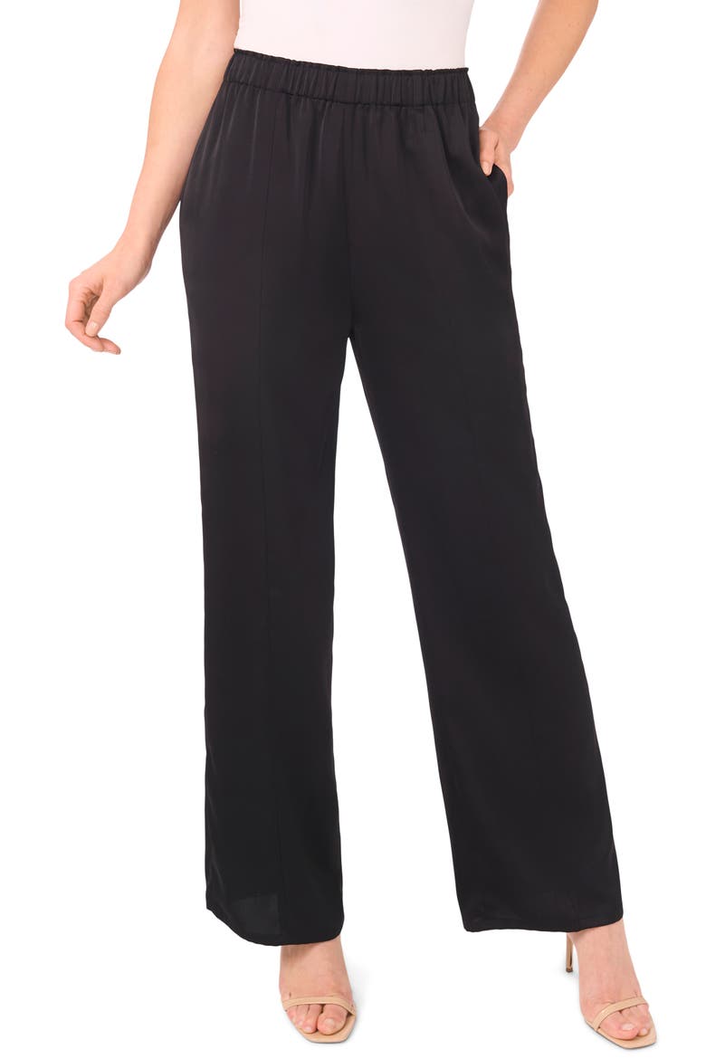 Straight Leg Elastic Waist Pants, Main, color, RICH BLACK