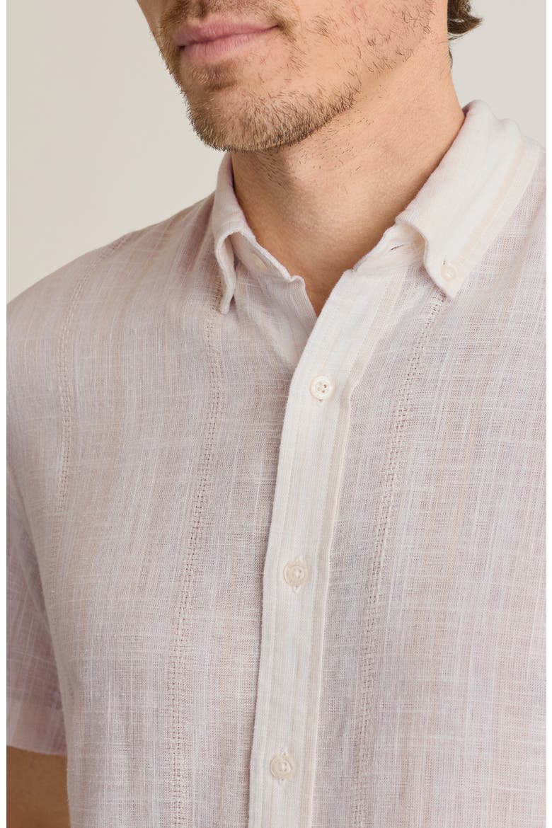 Slim Fit Striped Short Sleeve Shirt, Alternate, color, SAND TEXTURE STRIPE LINEN