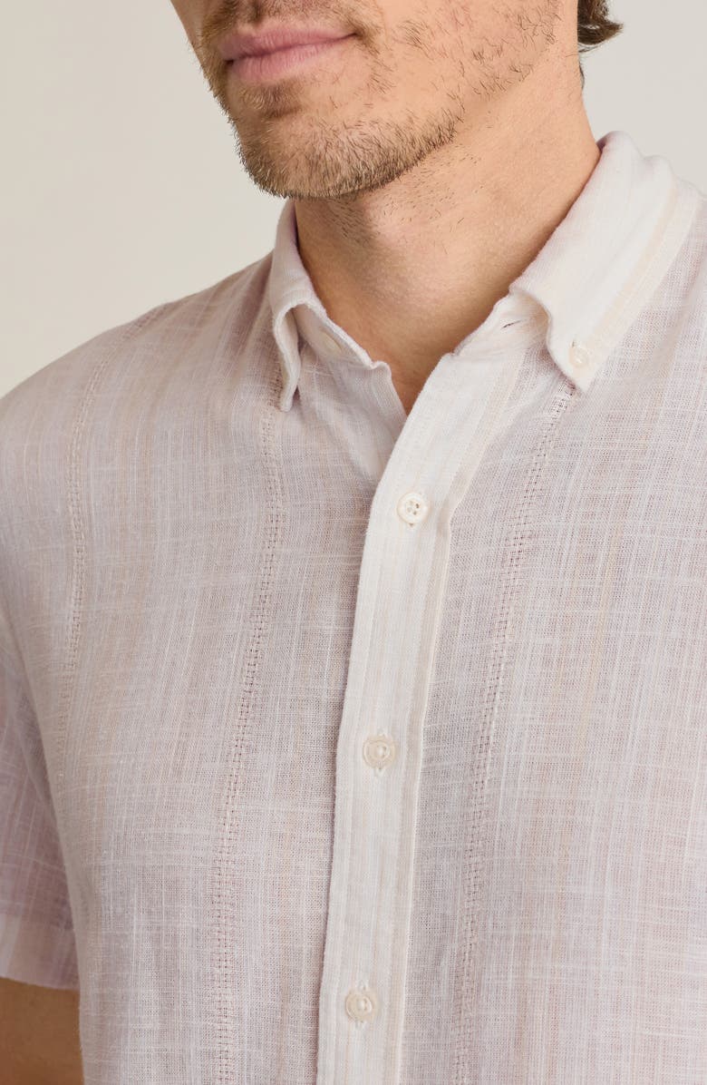 Bonobos Slim Fit Striped Short Sleeve Shirt, Alternate, color, Sand Texture Stripe Linen