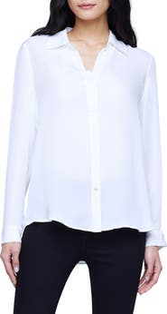 L'AGENCE Nina Long Sleeve Button-Up Silk Shirt