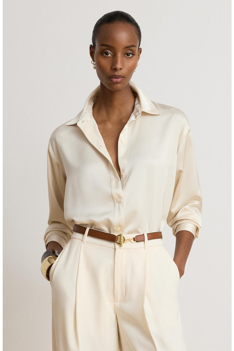 Relaxed Fit Satin Charmeuse Shirt, Alternate, color, WINTER CREAM