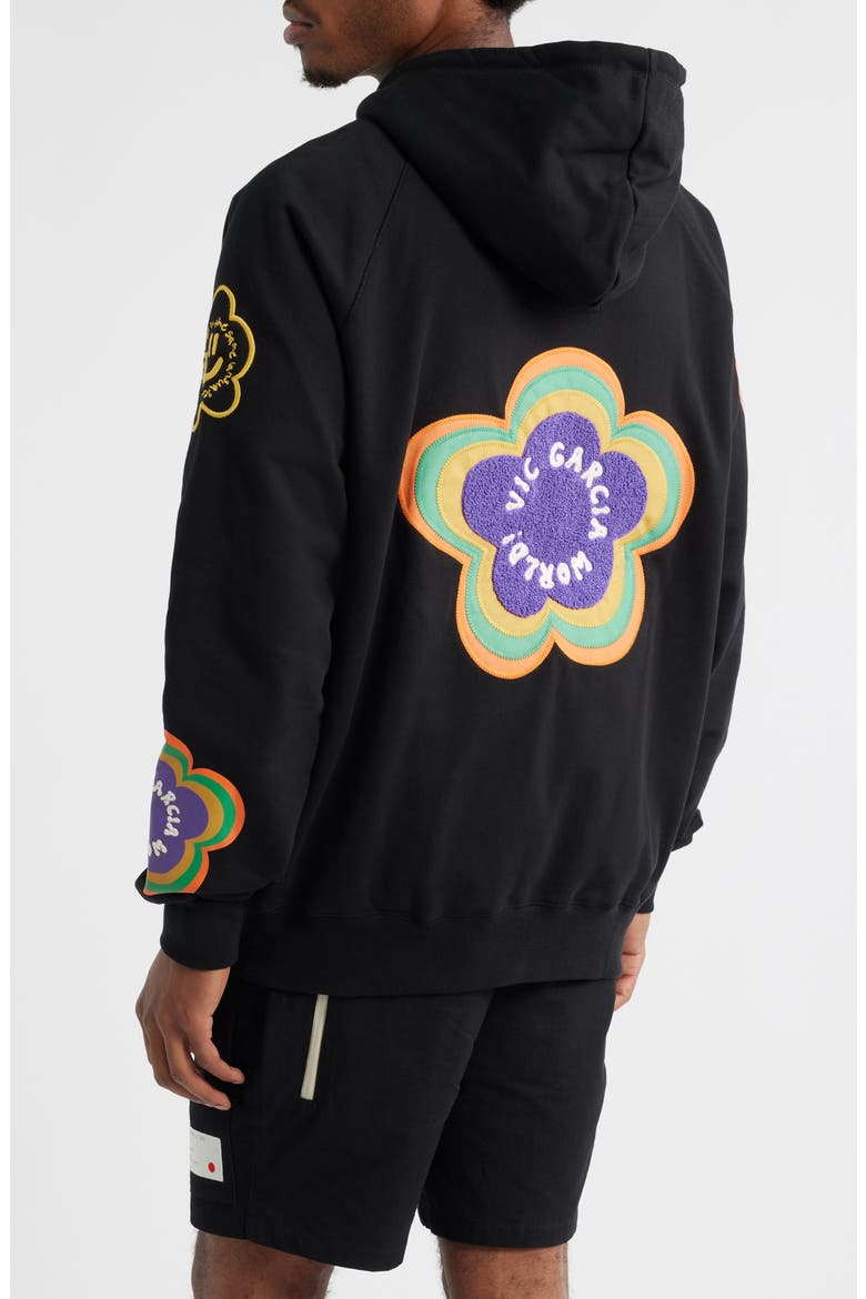 Flower Patch Cotton French Terry Hoodie, Alternate, color, BLACK