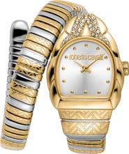 Roberto Cavalli Aurora Snake Wraparound Bracelet Watch, 24mm x 30mm