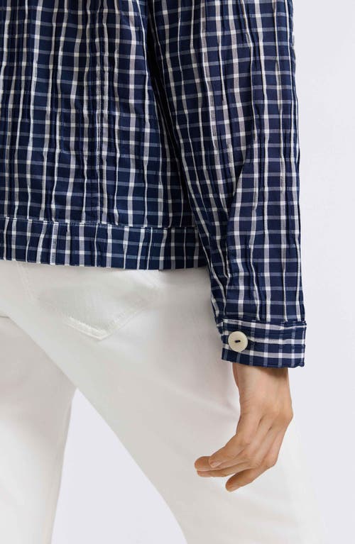 Foxcroft Thelma Crinkle Cotton Blend Gingham Jacket In Navy/white