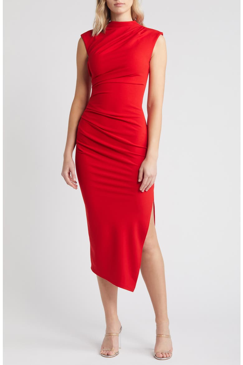 Diana Asymmetric Hem Sheath Dress, Main, color, RED