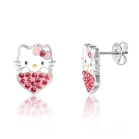 Enamel and Crystal Head on Heart Stud Earrings
