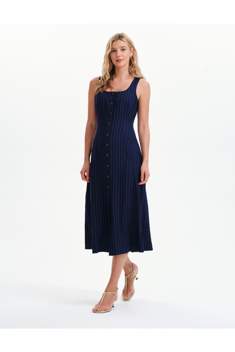 Petite Jillian Stripe Button Down Dress, Alternate, color, Navy Stripe