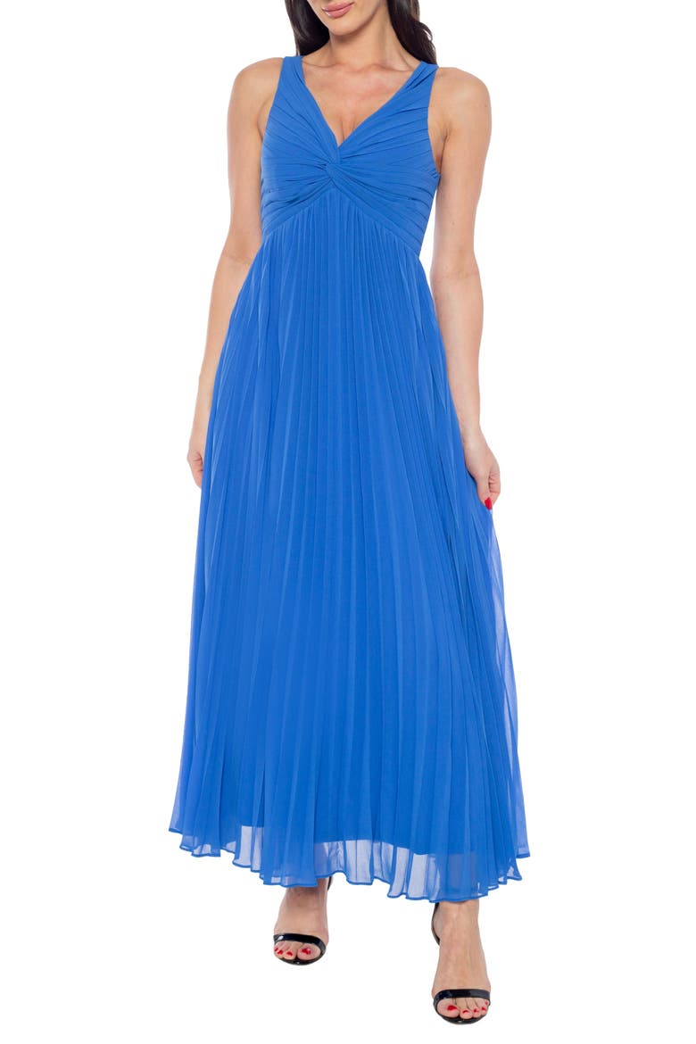 Knotted Front Pleated Chiffon Gown, Main, color, ROYAL