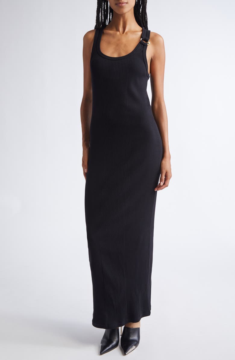 Jean Paul Gaultier Ring Detail Cotton Rib Tank Dress, Main, color, Black