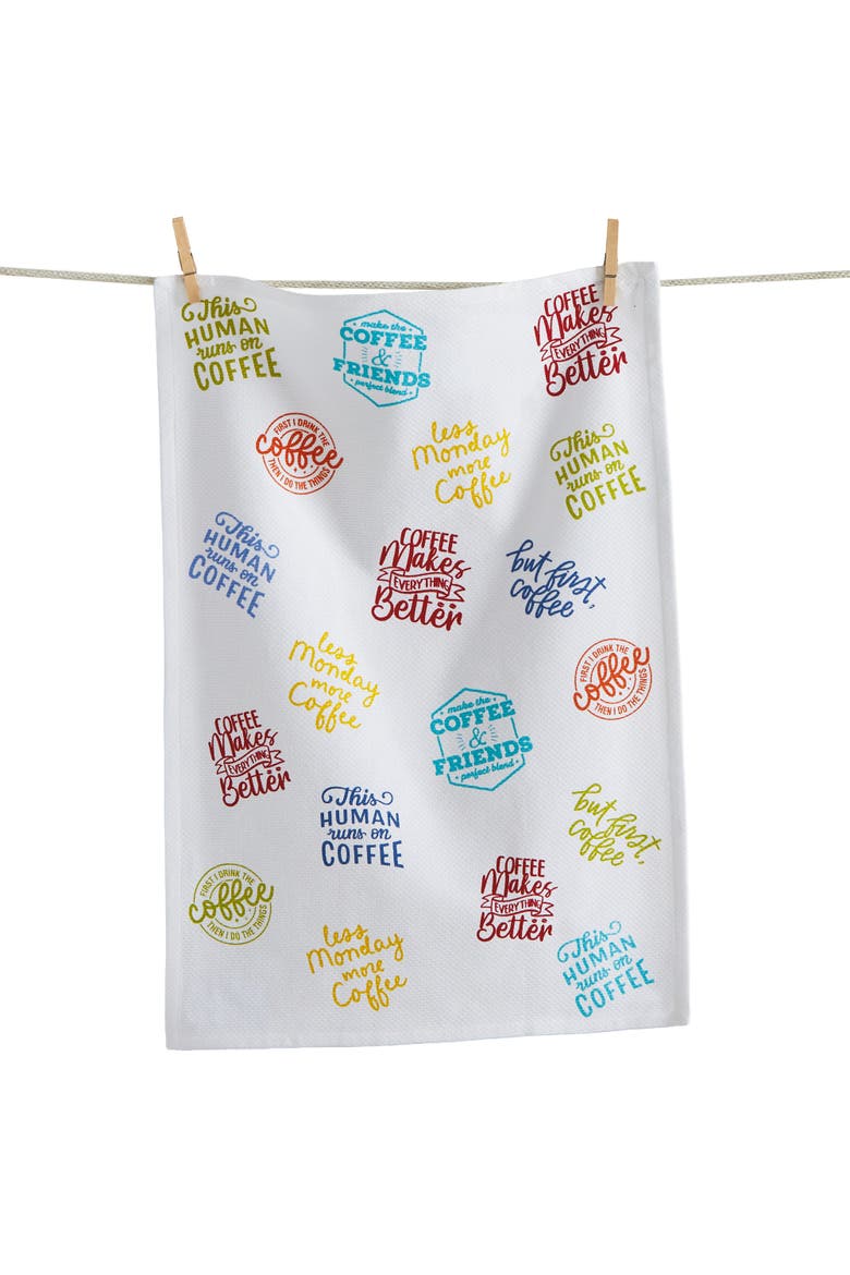 Coffee Sayings Dishtowel Multi Cotton Everyday, Main, color, White