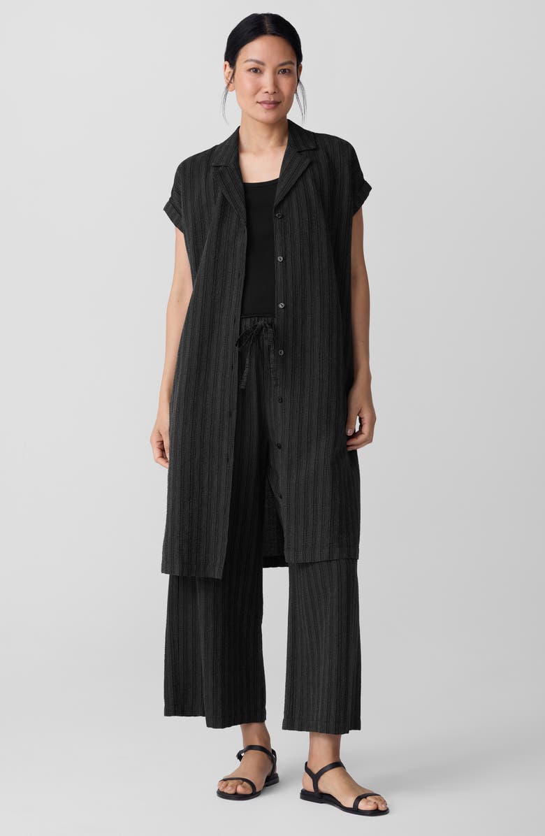 Eileen Fisher Notch Collar Organic Cotton Blend Shirtdress, Alternate, color, Black