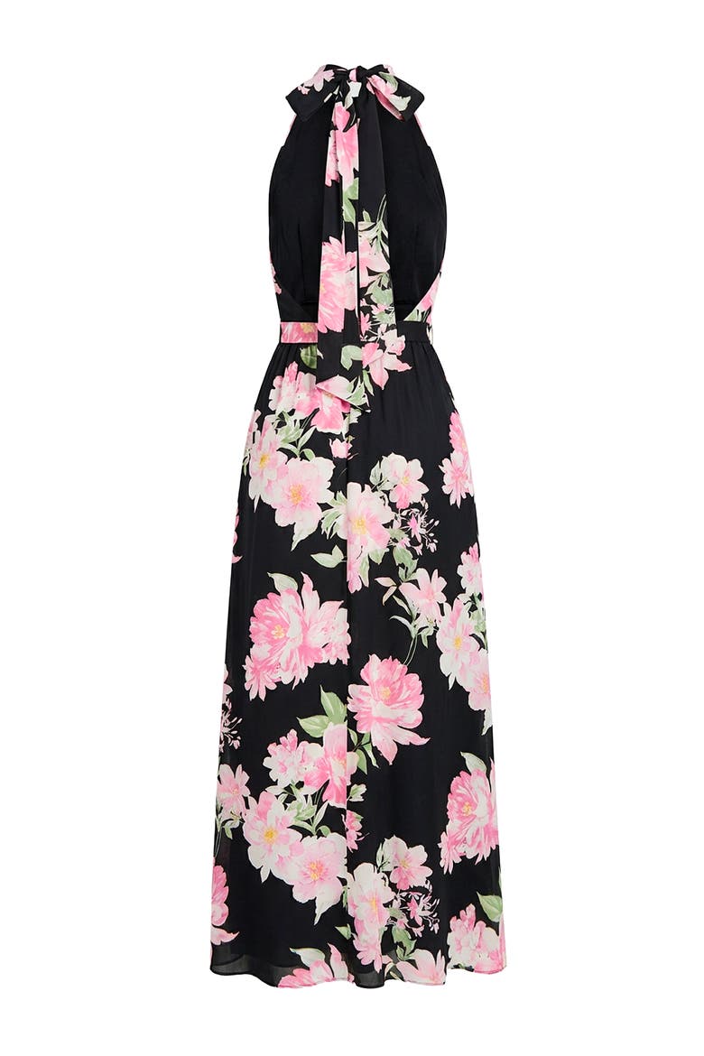 Floral Halter Neck Backless Maxi Dress, Alternate, color, Black