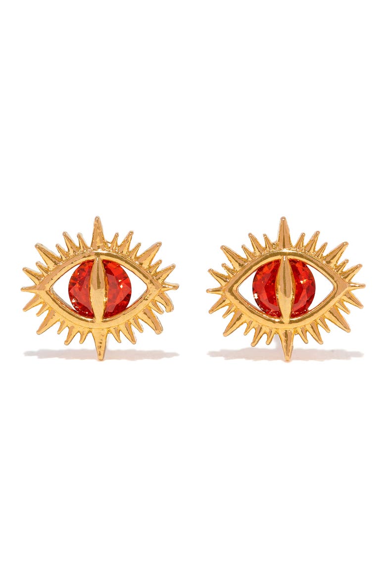 Lord of the Rings Eye of Sauron Stud Earrings, Main, color, GOLD/ RED