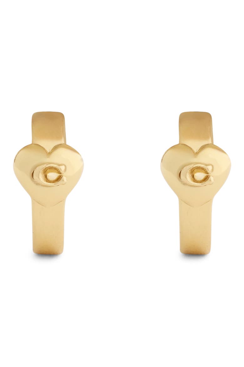Logo Heart Huggie Hoop Earrings, Alternate, color, GOLD