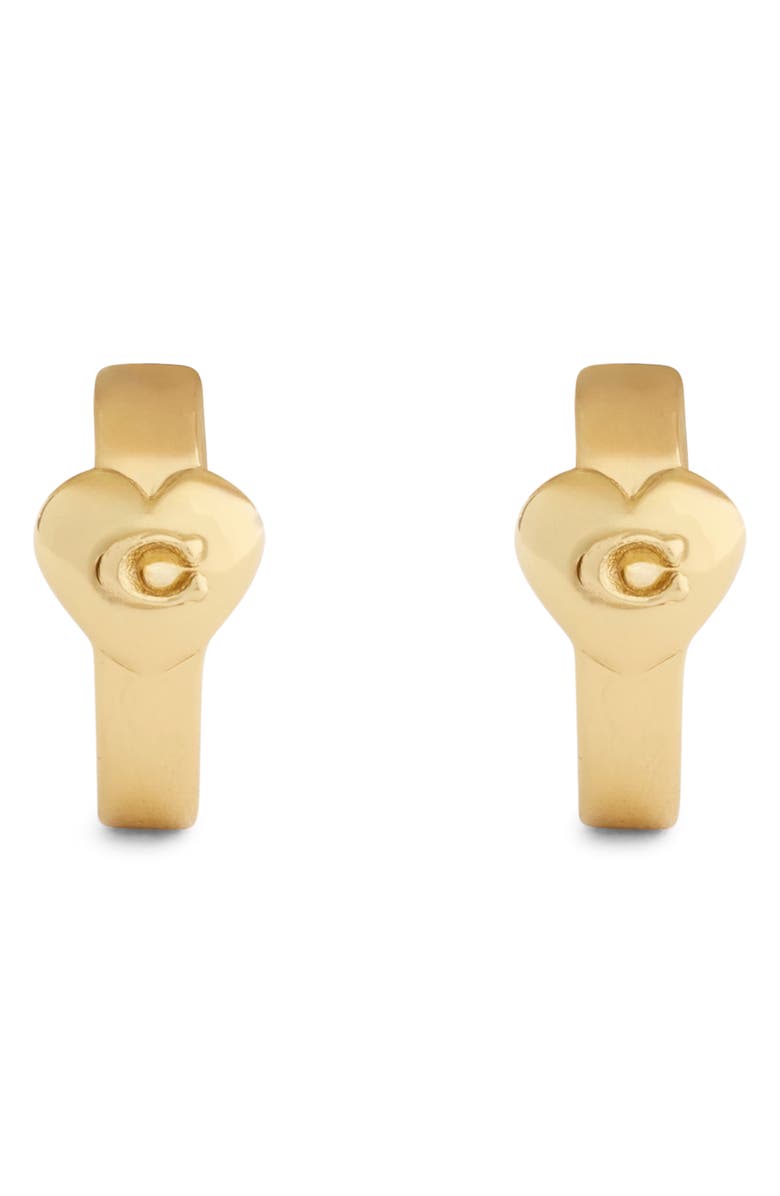 COACH Logo Heart Huggie Hoop Earrings, Alternate, color, Gold