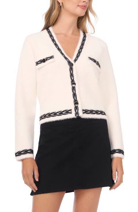 Birdseye Jacquard Trim Cardigan Sweater (Regular & Petite)