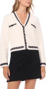Vince Camuto Birdseye Jacquard Trim Cardigan Sweater