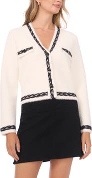 Vince Camuto Birdseye Jacquard Trim Cardigan Sweater