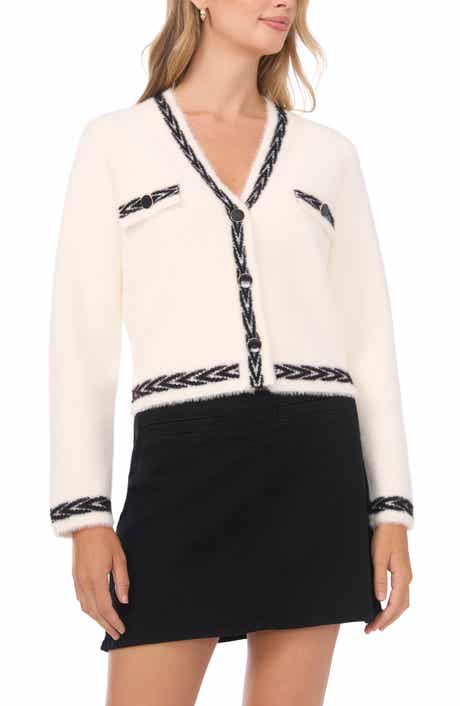 Vince Camuto Birdseye Jacquard Trim Cardigan Sweater