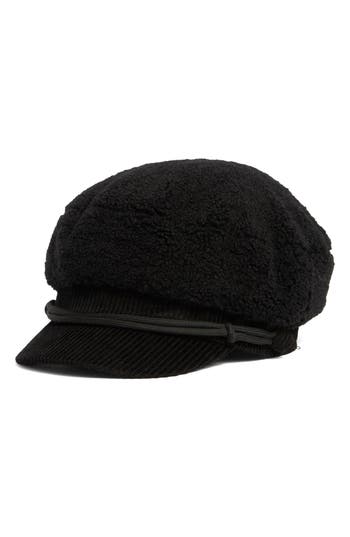 Bcbg Faux Shearling Corduroy Conductor Cap In Black