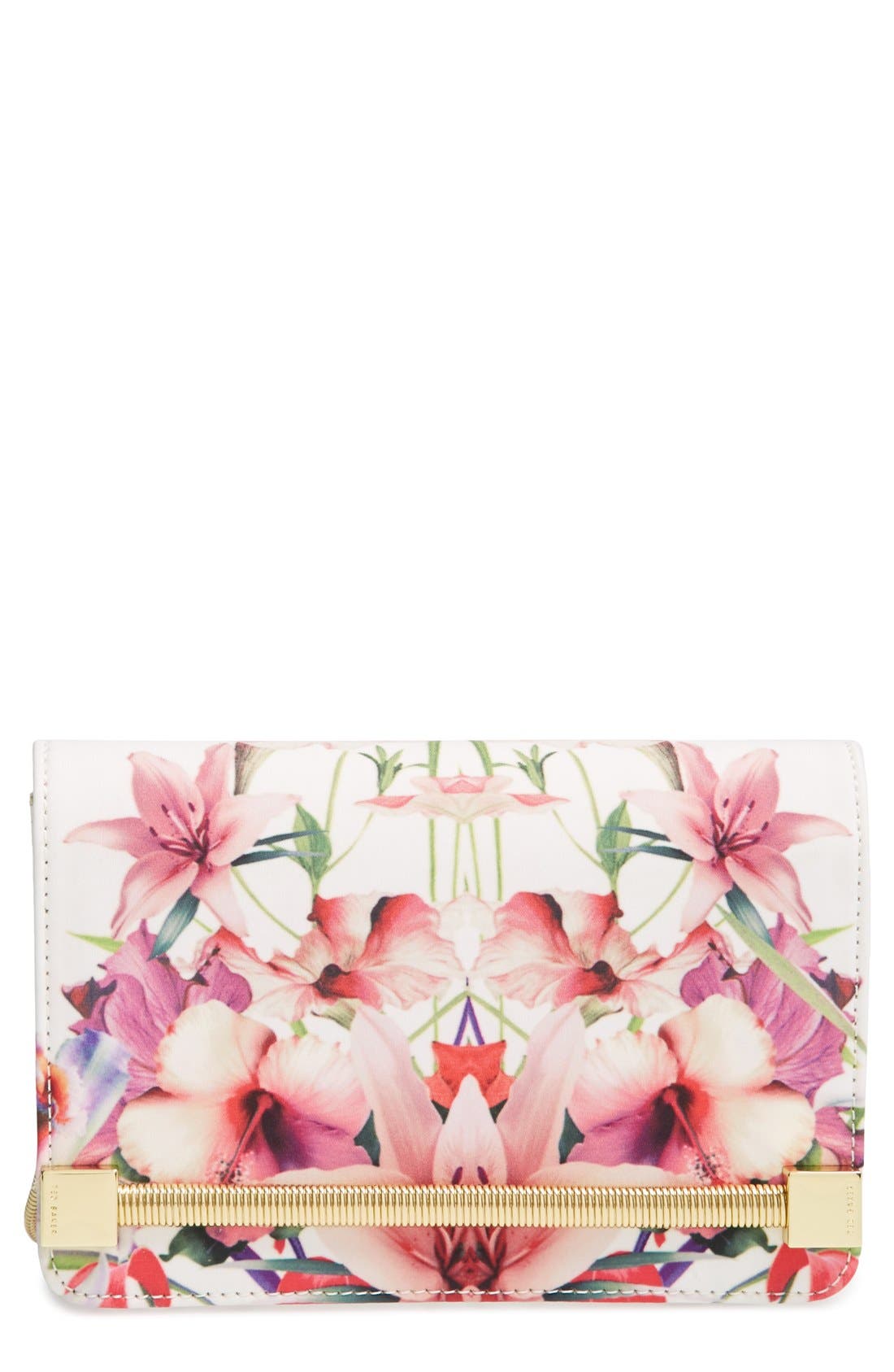 'Mirrored Tropics' Fabric Clutch, Main, color, IVORY
