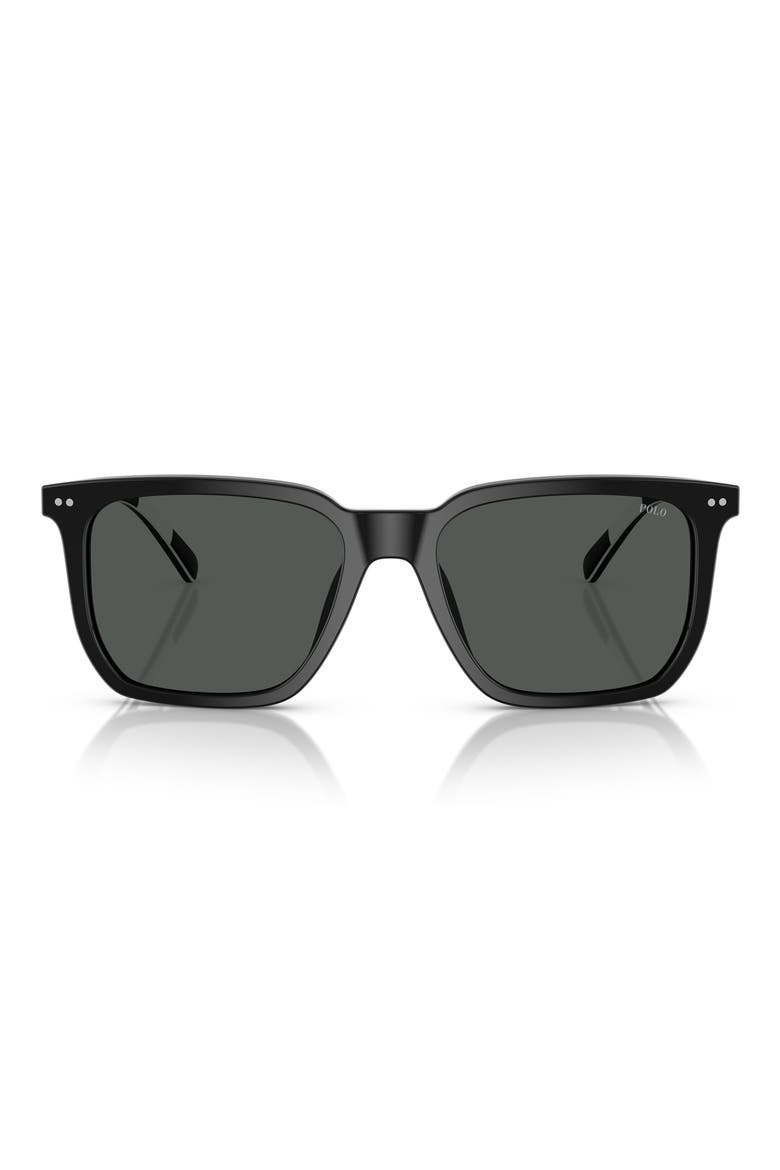 55mm Rectangular Sunglasses, Main, color, SHINY BLACK