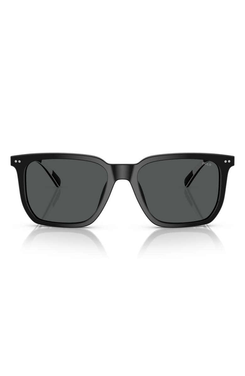 Polo Ralph Lauren 55mm Rectangular Sunglasses, Main, color, Shiny Black