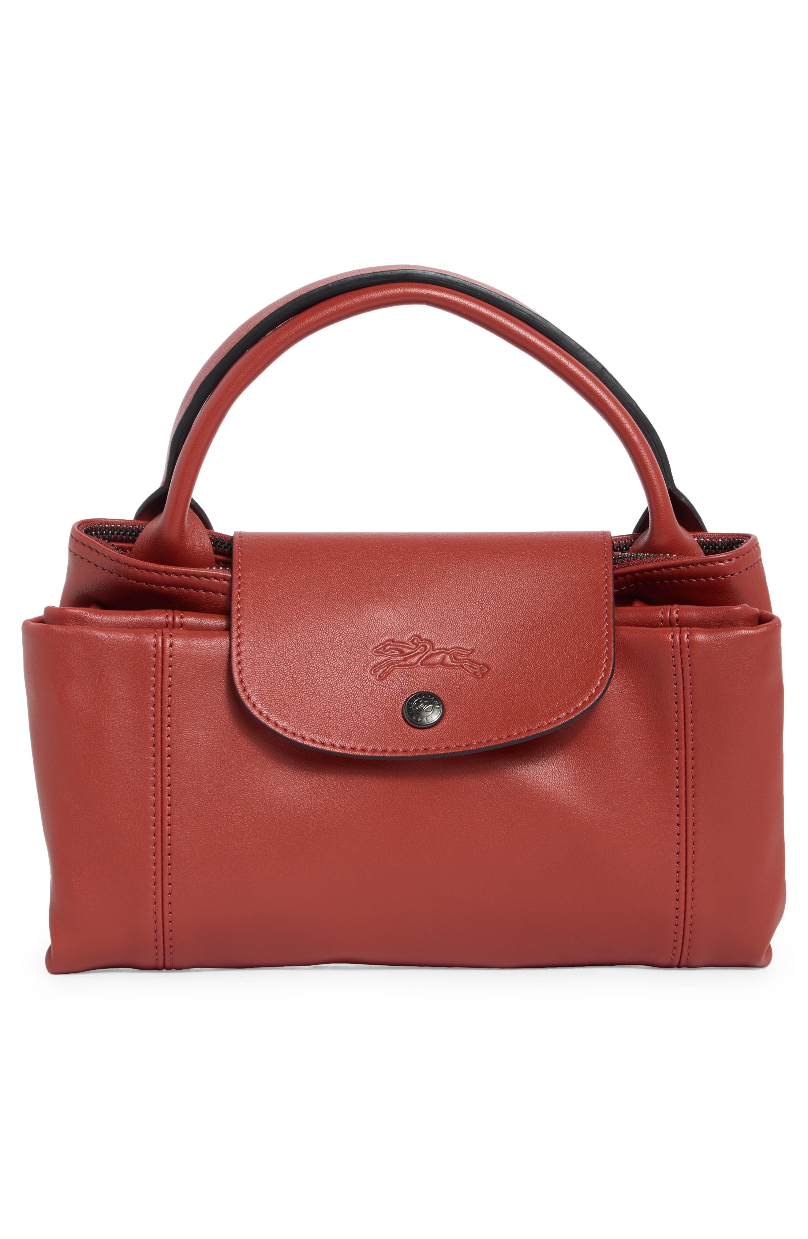 Longchamp Le Pliage Leather Tote Bag, Alternate, color, Sienna