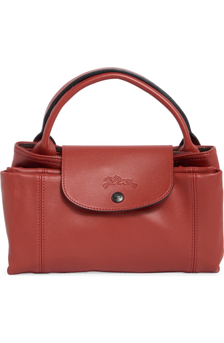 Longchamp Le Pliage Leather Tote Bag, Alternate, color, Sienna